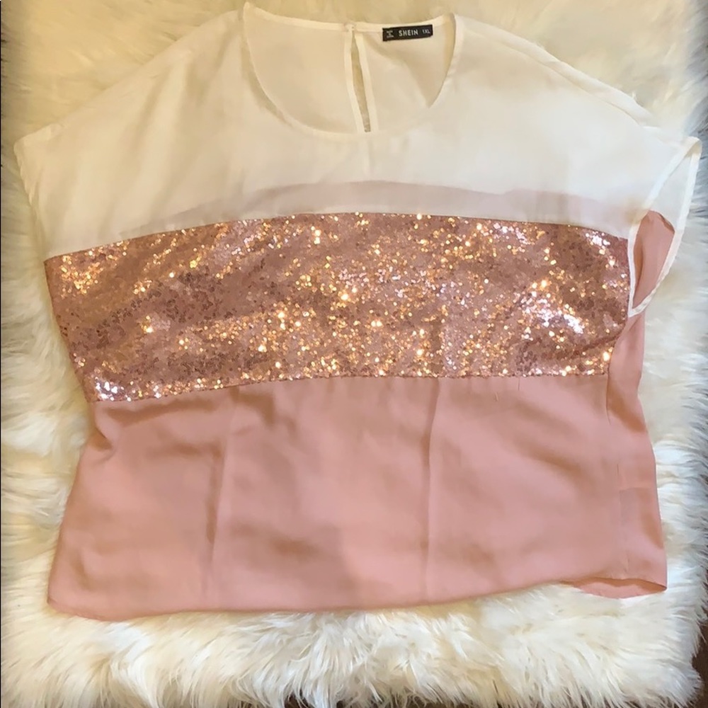 SHEIN pink and white blouse